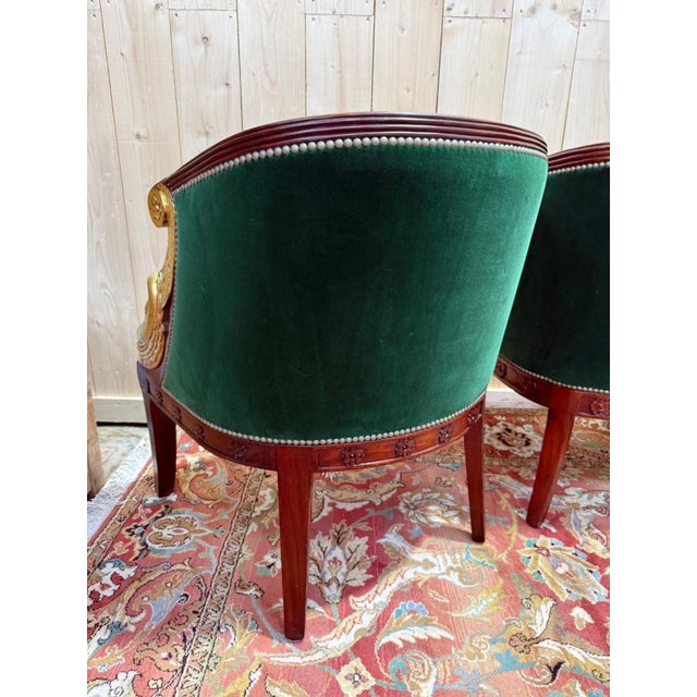 1950s Empire Mahogany Sofa and Armchairs with Gilded Swan Heads, 1950s, Set of 3 For Sale - Image 5 of 9
