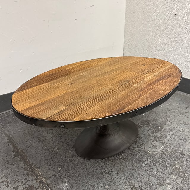 Industrial Restoration Hardware Aero Oval Reclaimed Elm Coffee Table For Sale - Image 3 of 12
