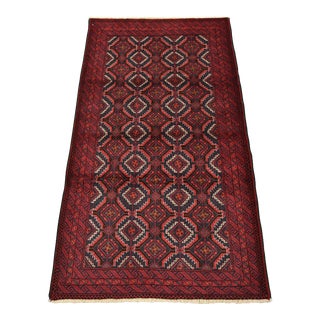 1990s Vintage Tribal Oriental 3’2” X 5’6” Blue Wool Hand-Knotted Area Rug For Sale