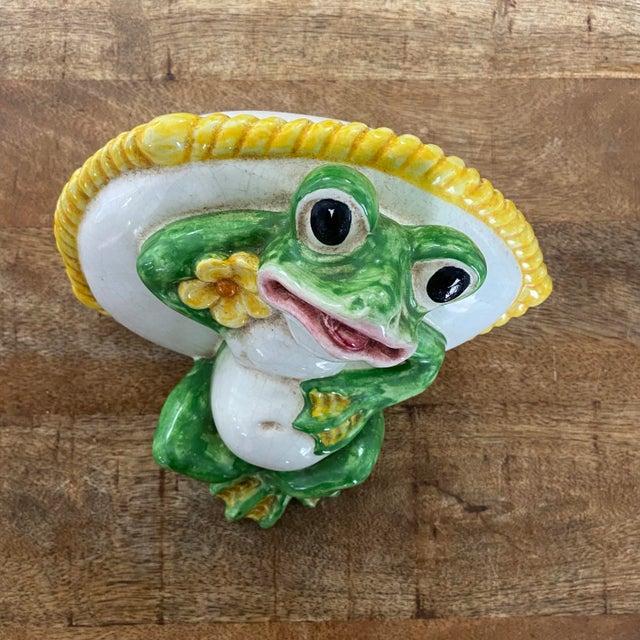 Vintage Mid to Late Twentieth Century Colorful Majolica Style Horchow Frog With Pillow Figurine For Sale - Image 4 of 8