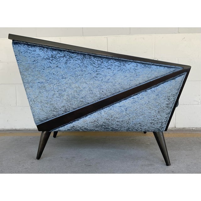 Modern Caracole Modern Crushed Midnight Blue Velvet the Crane Lounge Chair For Sale - Image 3 of 8