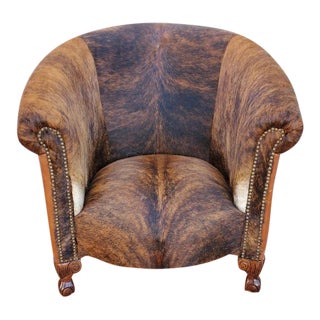 French Maurice Dufrene Style Barrel Back Club Chair Newly Upholstered For Sale