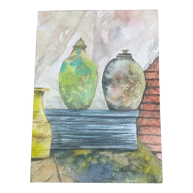 Signed Original Watercolor Still Life For Sale
