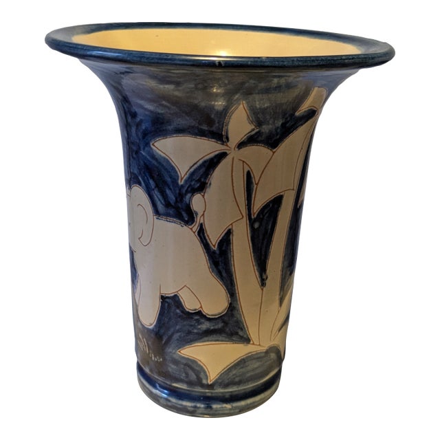 Mid Century Danish Humlebaek Vase Featuring Elephant and Palm Trees For Sale