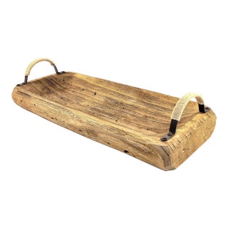 Carved Wood Tray With Handles For Sale