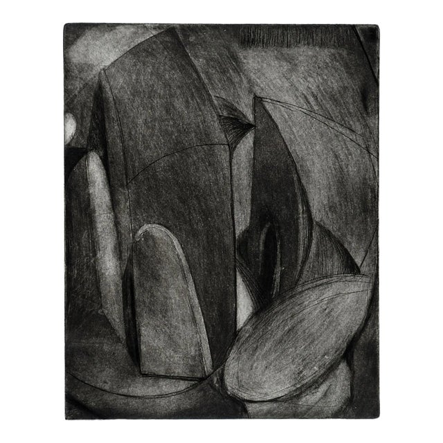 Abstract Charcoal Shapes Etching by Marilyn Lanfear For Sale