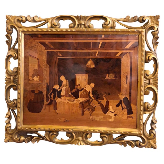 Italian Inlaid Wooden Panel Depicting an Interior Scene, 20th Century For Sale - Image 6 of 6