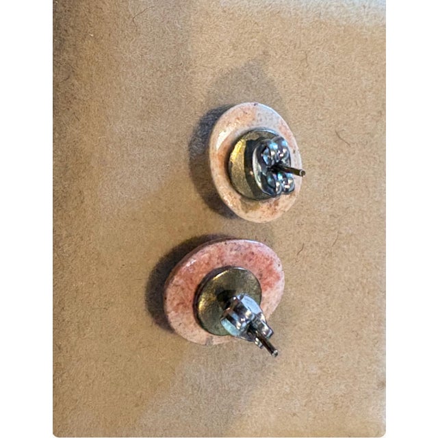 Mid-Century Modern Vintage Mexican Fire Opal Cabochon Earrings, Pair For Sale - Image 3 of 3