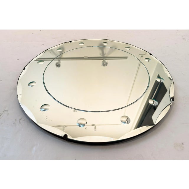 Wood Art Deco Round Mirror With Beveled Glass Edge From England (Dia 20'') For Sale - Image 7 of 8