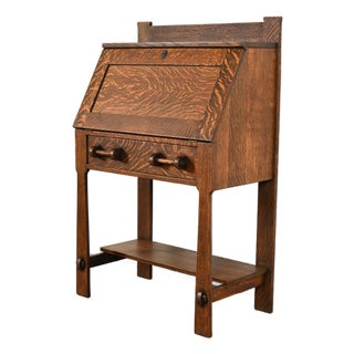 Stickley Brothers Style Antique Mission Oak Arts & Crafts Drop Front Secretary Desk, Circa 1910 For Sale