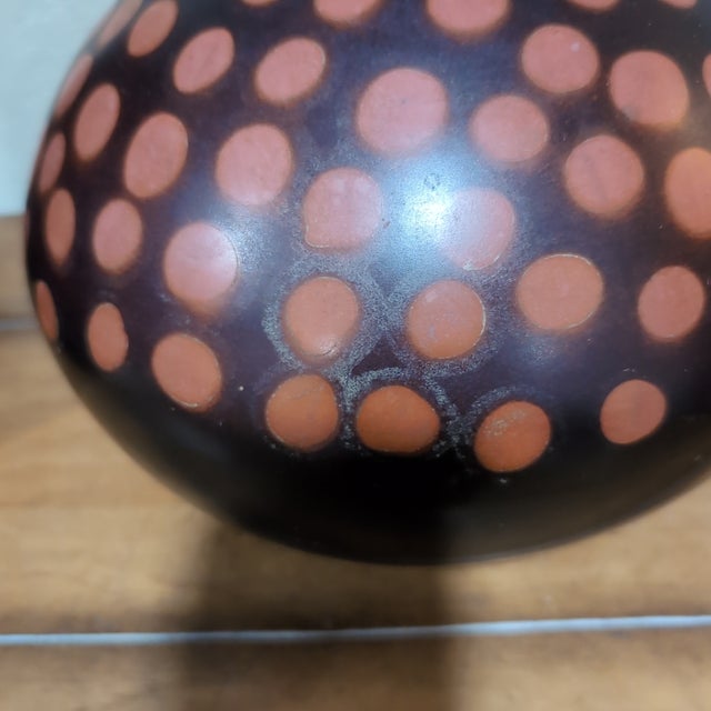Ceramic VTG Jose Sosa Peru Pottery Vase 10" Signed Black Terracotta Polka Dot Art For Sale - Image 7 of 12