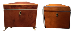 1980s Set of 2 Wooden Tea Caddies, Georgian Sarcophagus Form