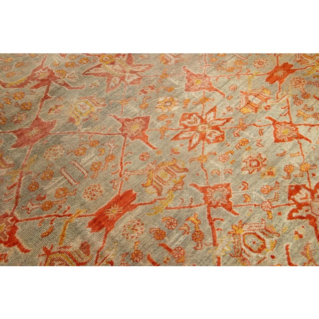 Turkish Oushak Antique Wool Rug Handmade Featuring a Floral Pattern in Rust For Sale - Image 9 of 9