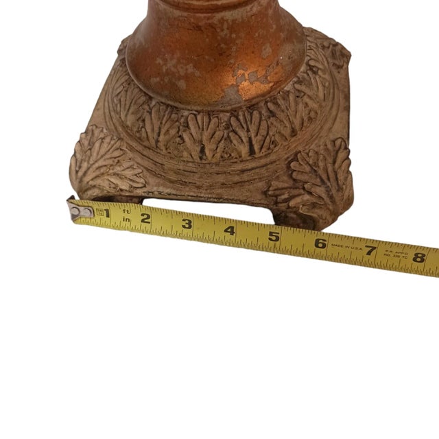 90s Ceramic Flower Vase Rose Painted Urn Tabletop Pedastle Golden Brown For Sale - Image 11 of 11