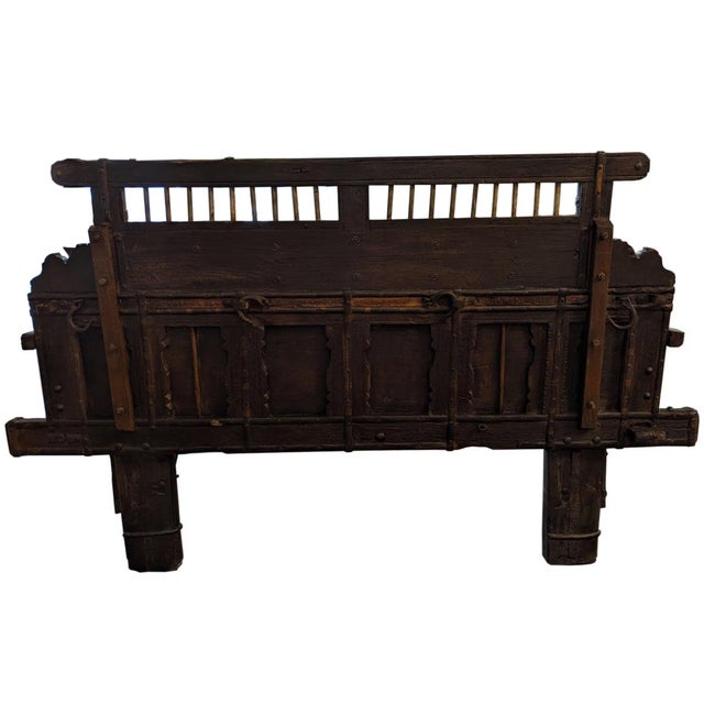 Farmhouse 1950s Indian Rustic Reclaimed Teak Wood Ox Cart Bench For Sale - Image 3 of 7