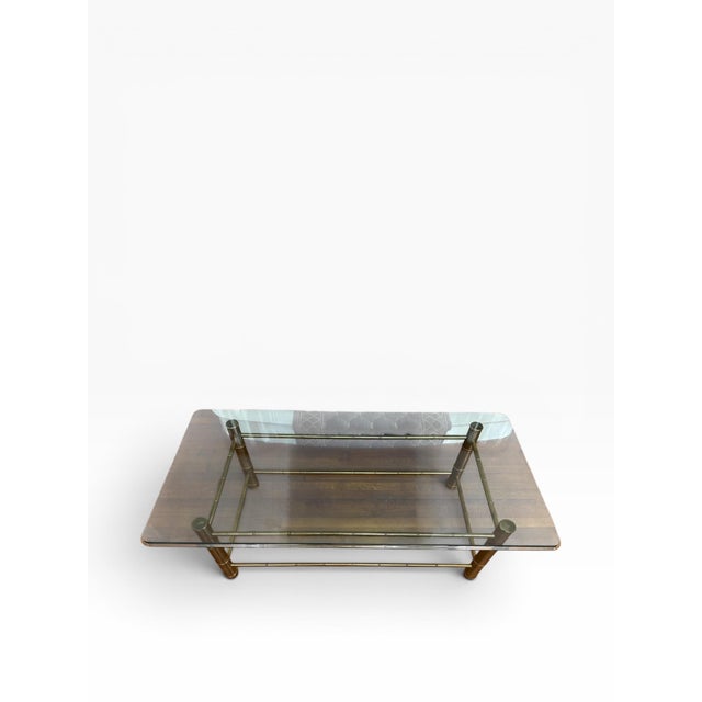 Metal 1970s Faux Bamboo Brass Attributed to Mastercraft Coffee Table With Beveled Glass For Sale - Image 7 of 16