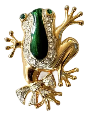 Vintage Goldtone Frog Brooch With Rhinestones