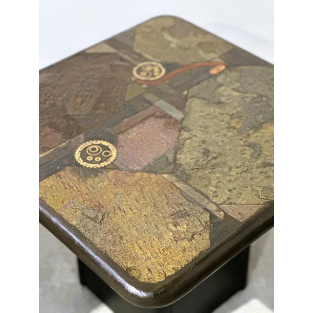 Brown Vintage Side Tables with Sculptural Mosaic Slate Tops by E. Kneip, Set of 2 For Sale - Image 8 of 15