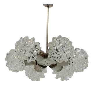 Mid-Century Chrome Steel & Glass Chandelier, 1970s For Sale