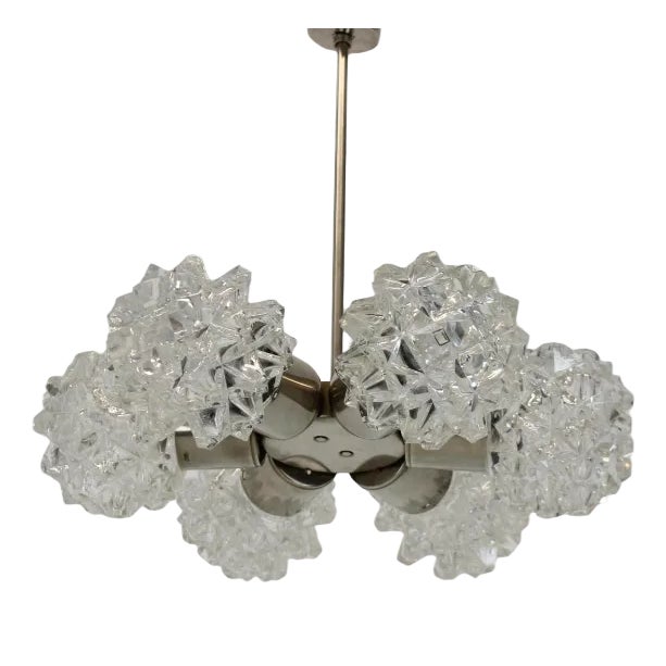 Mid-Century Chrome Steel & Glass Chandelier, 1970s For Sale