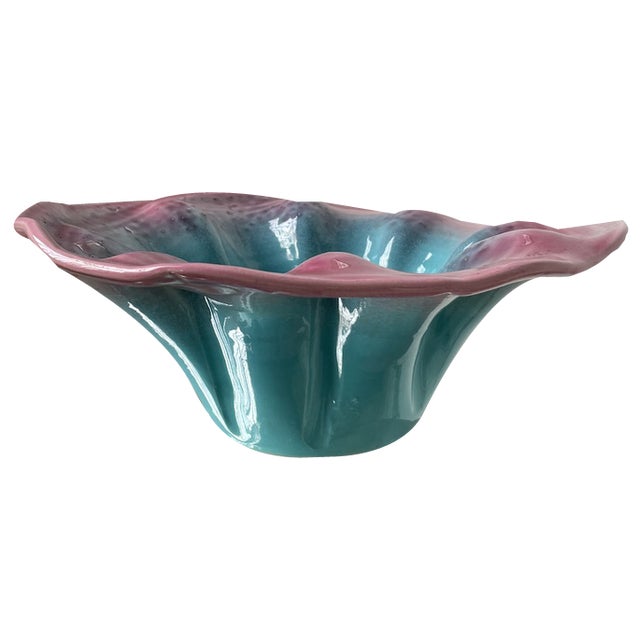 Blue and Pink Ceramic Dish, 1970s For Sale