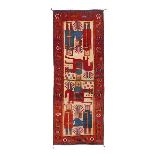 Vintage Kurdish Pictorial Rug - 04'04 X 11'05 For Sale