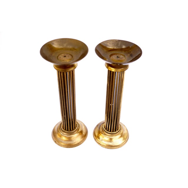 Tall Vintage Solid Brass Pillar Candle Holders a Pair Chairish
