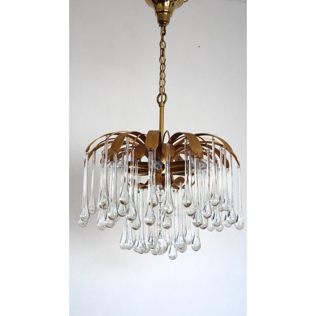 Brass and Crystal Drop Chandelier from Palwa, 1960s For Sale - Image 11 of 11