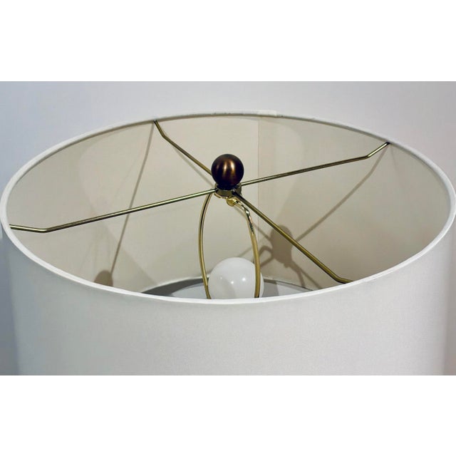 Stylish Port 68 Modern Brass Edgewater Table Lamp, white fabric shade, showroom floor sample