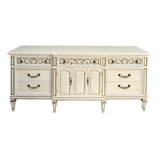 1970s Thomasville Dresser Credenza Newly Refinished in White With Gold Details For Sale
