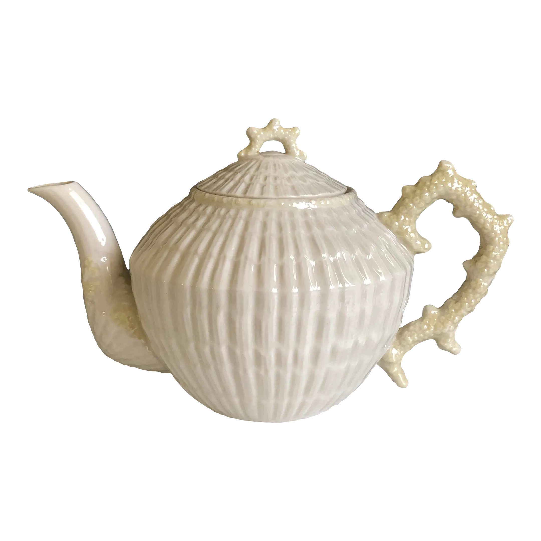 Vintage Belleek Pottery Ireland Limpet Yellow Teapot & Lid First