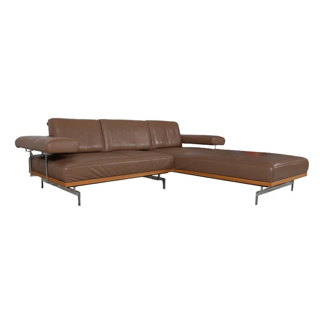 Model 24/7 Corner Sofa in Brown Leather, Wood and Chrome from Joop For Sale