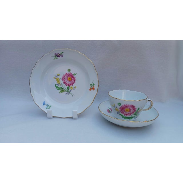 Vintage Porcelain Coffee and Tea Trio Set with Hand-Painted Aster Motif from Meissen, 1970, Set of 3 For Sale - Image 15 of 15