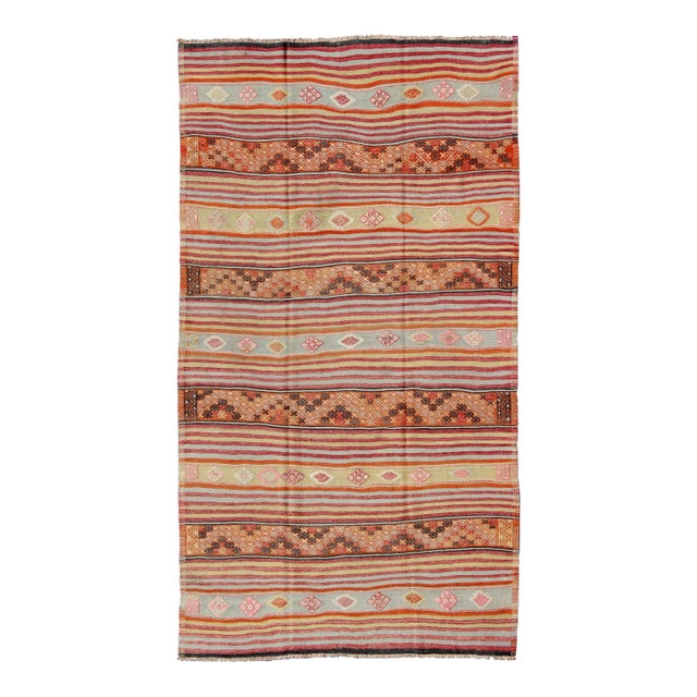 Turkish Kilim Vintage Rug With Assorted Stripe Design in a Variety of Colors For Sale