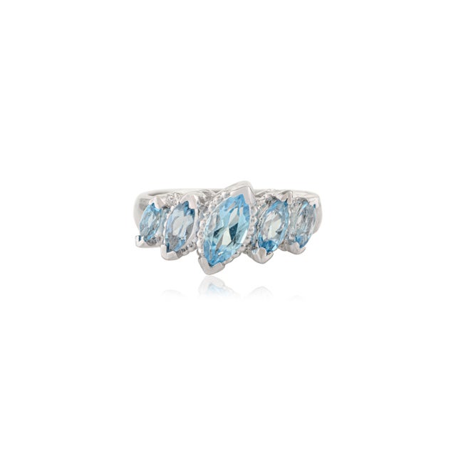 Contemporary Elegant Five-Stone Marquise Cut Topaz Ring in Solid 925 Silver - Size 6.5 For Sale - Image 3 of 9