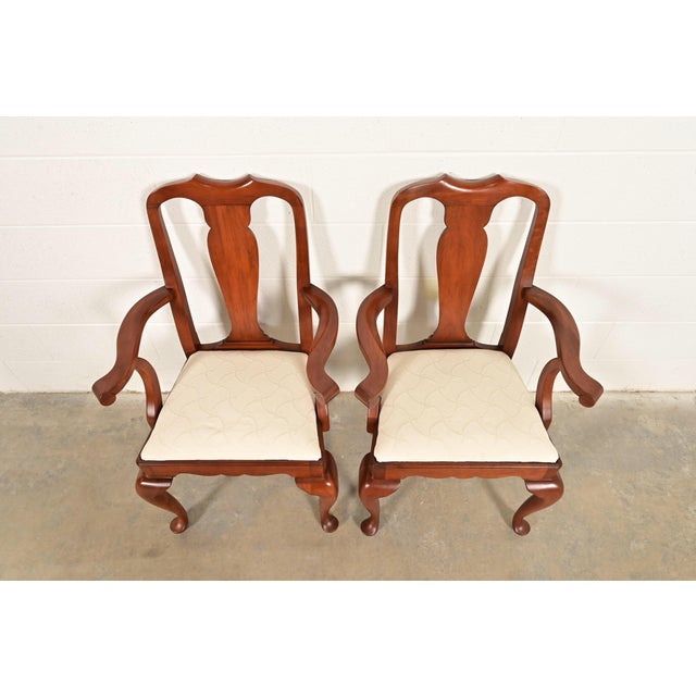 1970s Henkel Harris Queen Anne Solid Cherry Wood Armchairs, Pair For Sale - Image 5 of 14