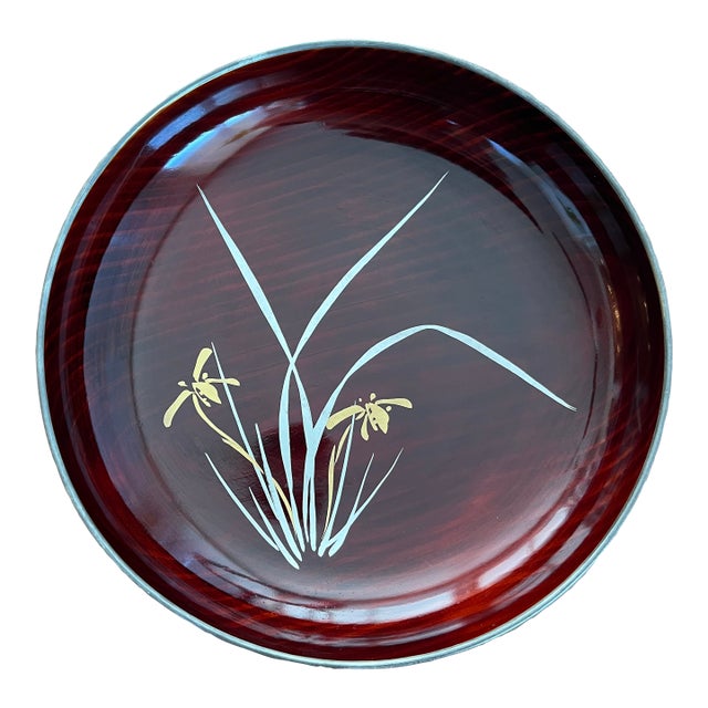 Zohiko Kyoto 9" Japanese Lacquerware Maki-E Orchid Wood Tray Showa Era C. 1960s For Sale
