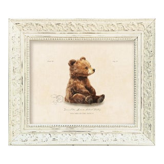 Reproduction Vintage Bear Art Print (2) in Vintage Whitewashed Frame For Sale