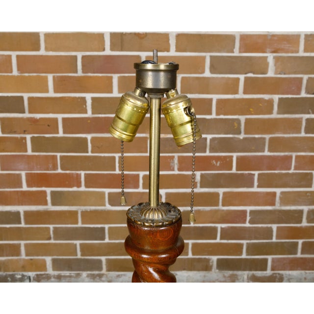 Brown English Turn of the Century Oak Barley Twist Floor Lamp with Quadripod Base For Sale - Image 8 of 9