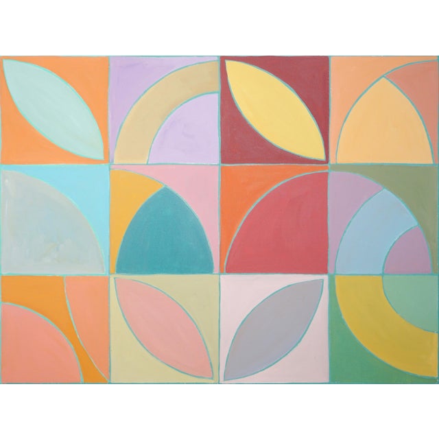 2026, Art Deco Motifs, Florida Flora, Bauhaus Painting on Canvas, Vivid Tones Palette, Mosaic by Natalia Roman For Sale