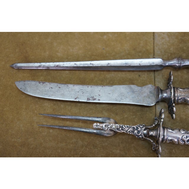 Mid 19th Century Antique R. Wallace Sterling Silver Baroque Waverly Meat Carving Roasting - 3 pcs For Sale - Image 5 of 11