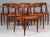 Johannes Andersen six dining chairs in solid oiled teak. New upholstered with vintage tan aniline leather. Model 16, made...