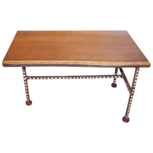 Mahogany Free Edge Table With Leather Wrapped Legs