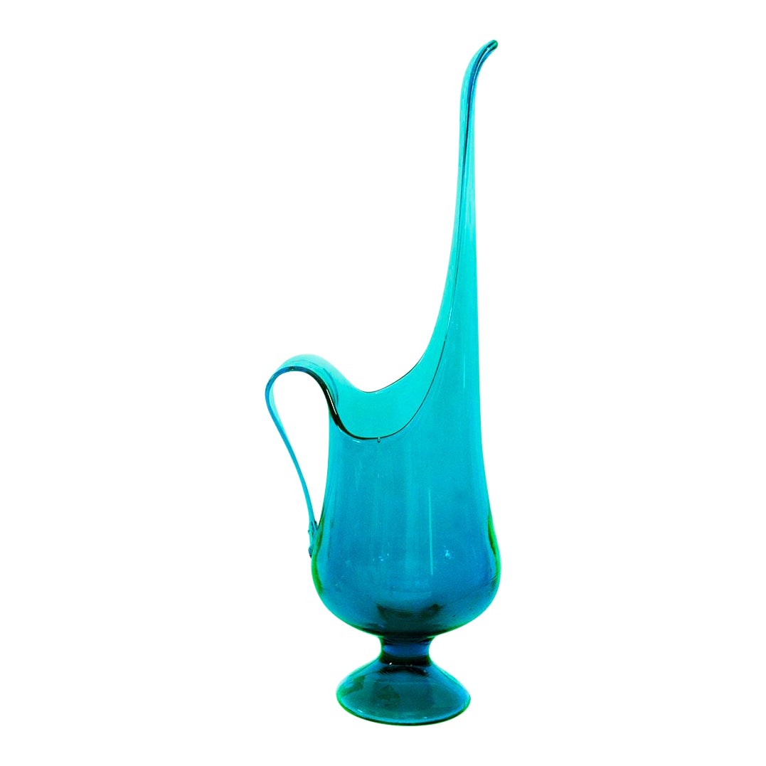 1960 S Mid Century Modern Viking Glass Aqua Glass Vase Pitcher