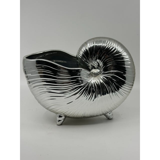 Fitz and Floyd Silver Glazed Nautilus Coquille Sea Shell Accent Piece For Sale - Image 4 of 6