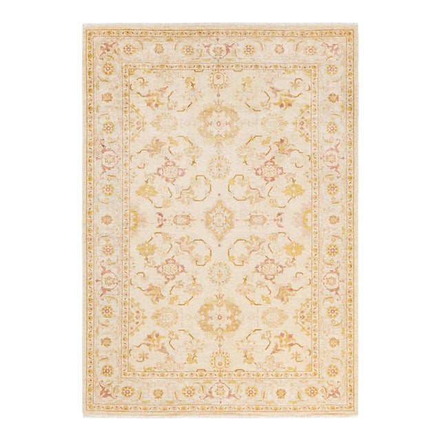 Vintage Traditional Hand Knotted Wool Area Rug, Ivory - 6'3" X 8'10" For Sale - Image 9 of 9