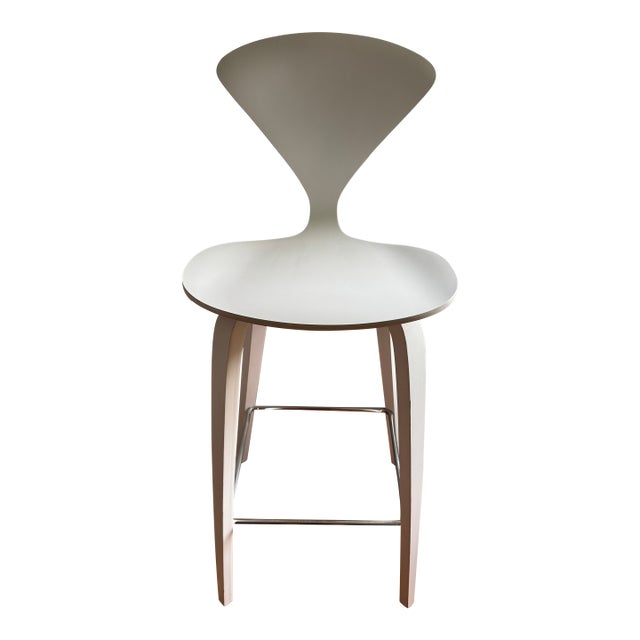Authentic Cherner Chair Company White Molded Plywood Counter Stool For Sale