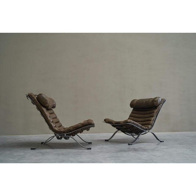 Arne Norell Ari Lounge Chairs in Steel and Patinated Leather by Arne Norell, 1960s, Set of 2 For Sale - Image 4 of 14
