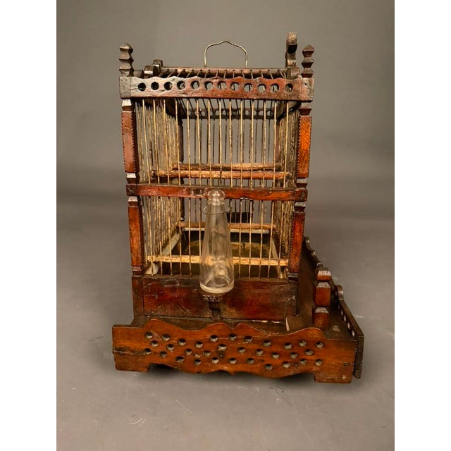 Wood French Folk Art Finch Bird Cage in Fruitwood & Steel, Circa 1890 For Sale - Image 7 of 14
