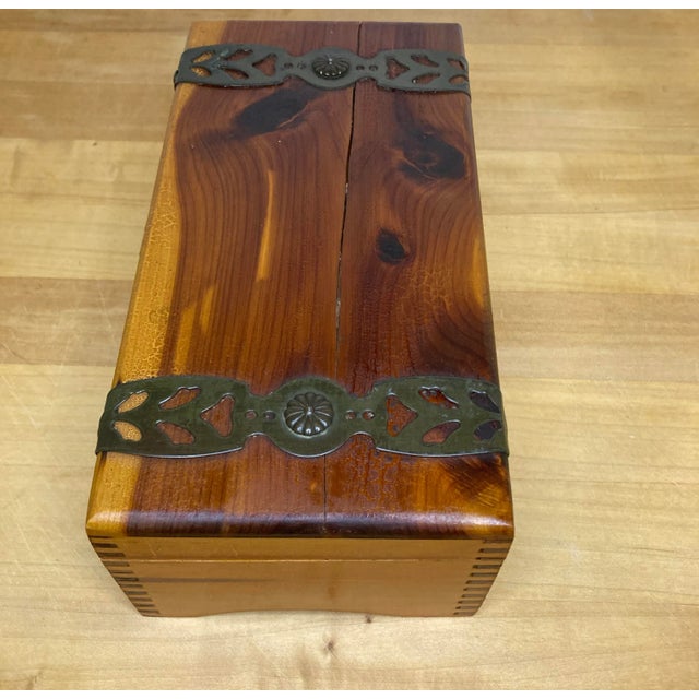 Mid 20th Century Vintage Wooden Keepsake Box With Decorative Metal Hardware For Sale - Image 5 of 7